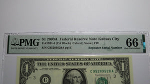 $1 2003 Repeater Serial Number Federal Reserve Currency Bank Note Bill UNC66EPQ!