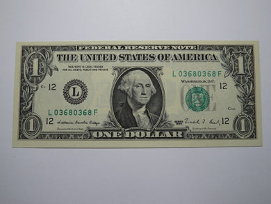 $1 1988 Repeater Serial Number Federal Reserve Currency Bank Note Bill UNC+ 0368