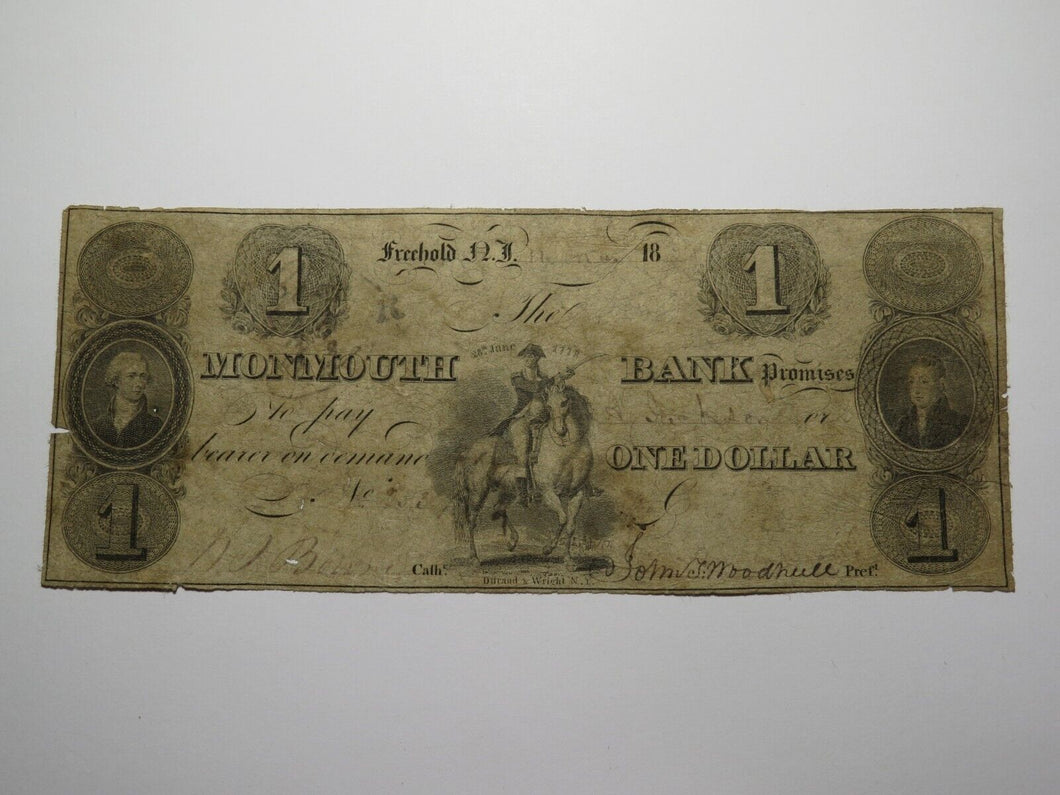 $1 1825 Freehold New Jersey Obsolete Currency Bank Note Bill Monmouth Bank