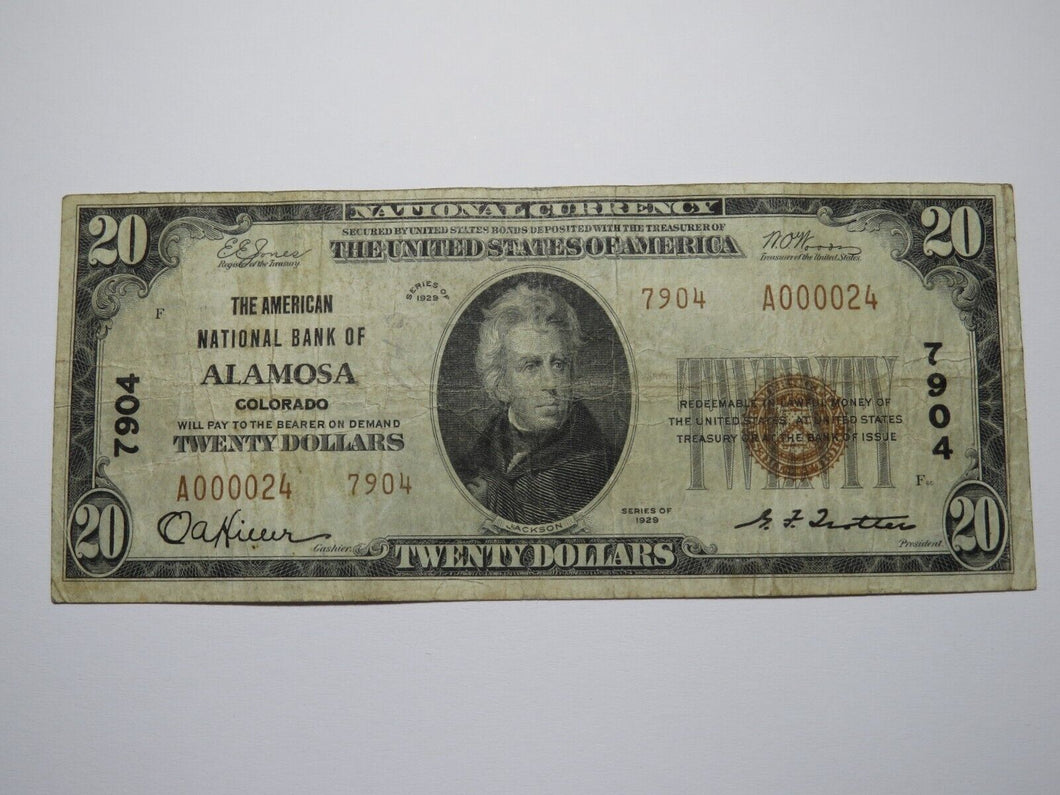 $20 1929 Alamosa Colorado CO National Currency Bank Note Bill #7904 Low Serial #