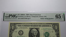 Load image into Gallery viewer, $1 1988 Radar Serial Number Federal Reserve Currency Bank Note Bill PMG UNC65EPQ