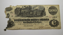 Load image into Gallery viewer, $100 1862 Richmond Virginia VA Confederate Currency Bank Note Bill RARE T39