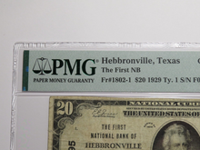 Load image into Gallery viewer, $20 1929 Hebbronville Texas TX National Currency Bank Note Bill Ch. #12995 VF20