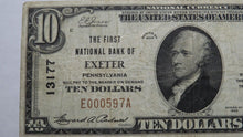 Load image into Gallery viewer, $10 1929 Exeter Pennsylvania PA National Currency Bank Note Bill #13177 VF!