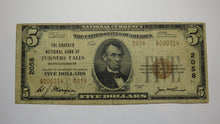 Load image into Gallery viewer, $5 1929 Turners Falls Massachusetts National Currency Bank Note Bill #2058 FINE