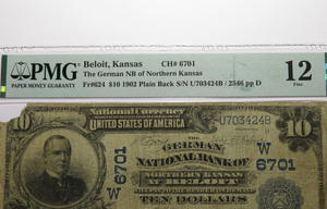 $10 1902 Beloit Kansas KS National Currency Bank Note Bill Charter #6701 F12 PMG