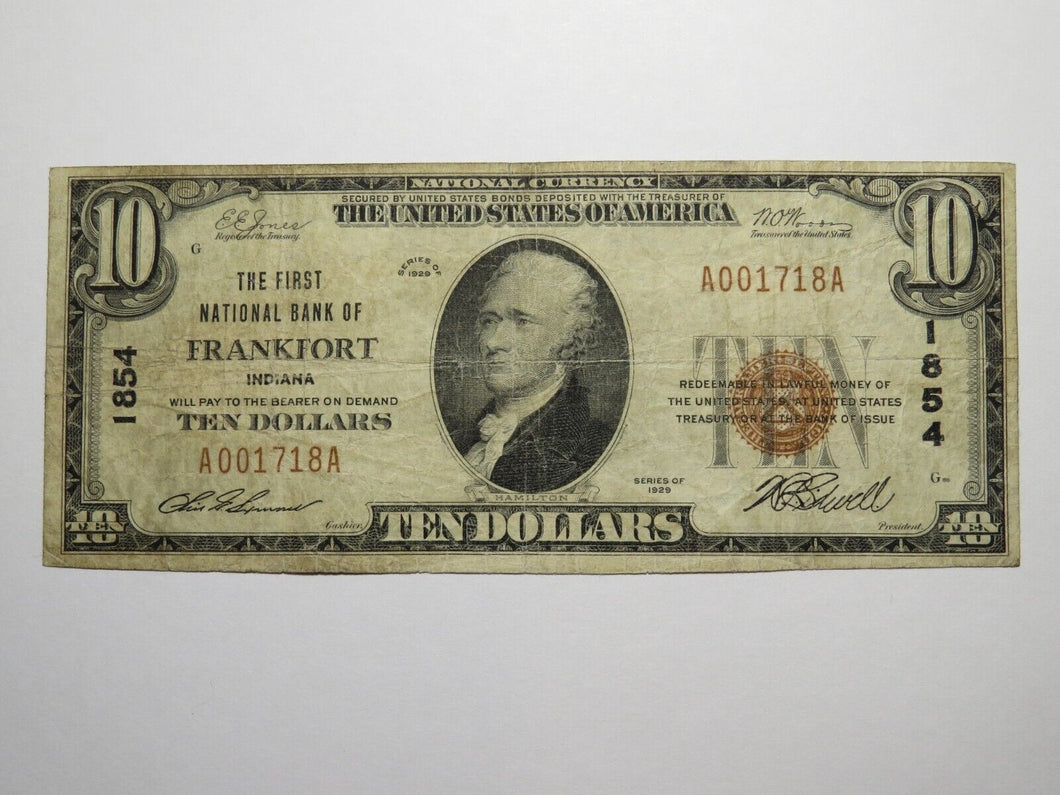 $10 1929 Frankfort Indiana IN National Currency Bank Note Bill Ch. #1854 FINE