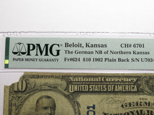 $10 1902 Beloit Kansas KS National Currency Bank Note Bill Charter #6701 F12 PMG