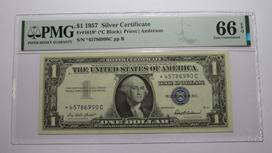 $1 1957 Silver Certificate Star Note Currency Bank Note Bill About UNC66 PMG