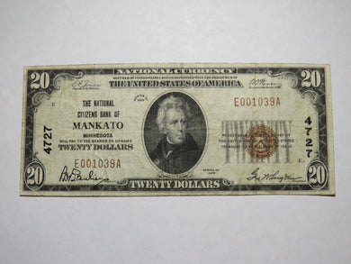 $20 1929 Mankato Minnesota MN National Currency Bank Note Bill Ch. #4727 VF