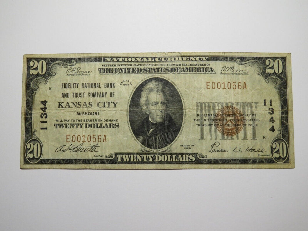 $20 1929 Kansas City Missouri MO National Currency Bank Note Bill Ch #11344 FINE