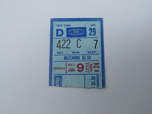 January 9, 1982 New York Rangers Vs. Chicago Blackhawks NHL Hockey Ticket Stub