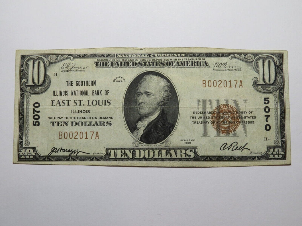 $10 1929 East St. Louis Illinois IL National Currency Bank Note Bill Ch #5070 VF