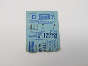 October 12, 1975 New York Rangers Vs. Los Angeles Kings NHL Hockey Ticket Stub