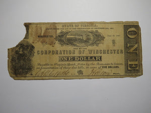 $1 1861 Winchester Virginia VA Obsolete Currency Bank Note Bill Corp. of Win.