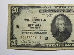 $20 1929 New York City NYC National Currency Federal Reserve Bank Note Very Fine