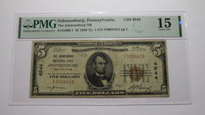 $5 1929 Johnsonburg Pennsylvania National Currency Bank Note Bill #4544 F15 PMG