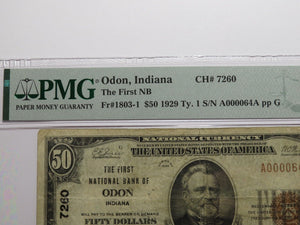 $50 1929 Odon Indiana IN National Currency Bank Note Bill Ch. #7260 VF25 PMG