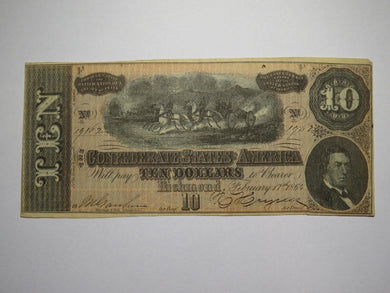 $10 1864 Richmond Virginia VA Confederate Currency Bank Note Bill RARE T68 VF