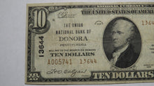 Load image into Gallery viewer, $10 1929 Donora Pennsylvania PA National Currency Bank Note Bill! Ch. #13644 VF