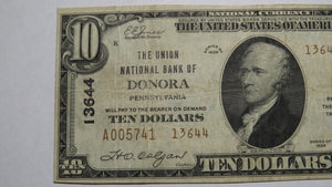 $10 1929 Donora Pennsylvania PA National Currency Bank Note Bill! Ch. #13644 VF