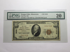 $10 1929 Fergus Falls Minnesota National Currency Bank Note Bill #2030 VF20 PMG