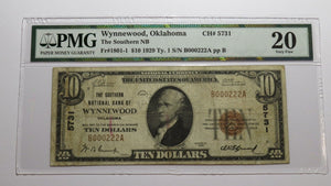 $10 1929 Wynnewood Oklahoma OK National Currency Bank Note Bill Ch. #5731 VF20