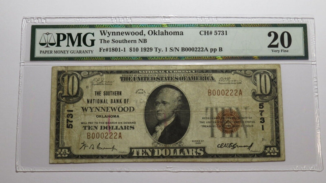 $10 1929 Wynnewood Oklahoma OK National Currency Bank Note Bill Ch. #5731 VF20