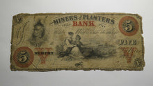 Load image into Gallery viewer, $5 1860 Murphy North Carolina Obsolete Currency Bank Note Bill! Miners Planters