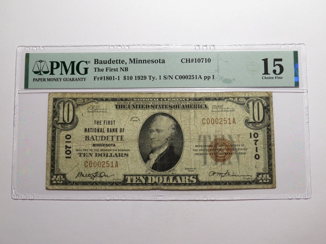 $10 1929 Baudette Minnesota MN National Currency Bank Note Bill Ch. #10710 F15