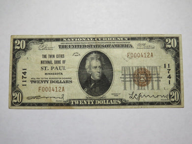 $20 1929 St. Paul Minnesota MN National Currency Bank Note Bill #11741 VF Saint