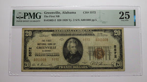 $20 1929 Greenville Alabama AL National Currency Bank Note Bill! Ch. #5572 VF25