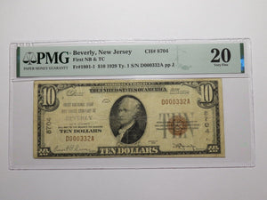 $10 1929 Beverly New Jersey NJ National Currency Bank Note Bill #8704 VF20 PMG