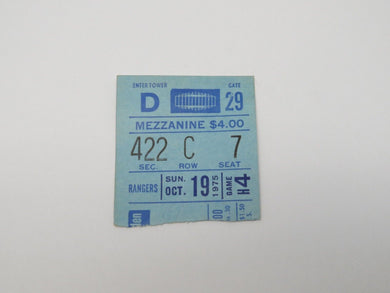 October 19, 1975 New York Rangers Vs. Vancouver Canucks NHL Hockey Ticket Stub