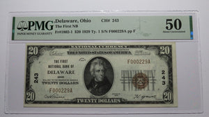 $20 1929 Delaware Ohio OH National Currency Bank Note Bill Ch. #243 UNC50EPQ PMG