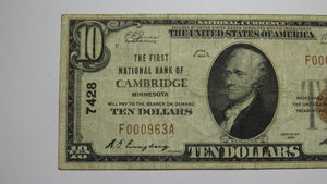 $10 1929 Cambridge Minnesota MN National Currency Bank Note Bill Ch. #7428 FINE