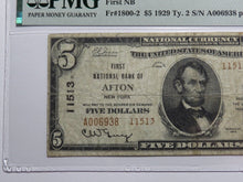 Load image into Gallery viewer, $5 1929 Afton New York NY National Currency Bank Note Bill Ch. #11513 VF20 PMG!