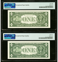 Load image into Gallery viewer, 2 $1 1985 &amp; 1988 Matching Radar Serial Numbers Federal Reserve Bank Note Bills