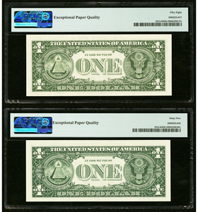 2 $1 1985 & 1988 Matching Radar Serial Numbers Federal Reserve Bank Note Bills