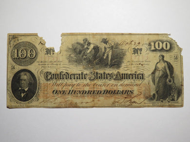 $100 1862 Richmond Virginia VA Confederate Currency Bank Note Bill RARE T41