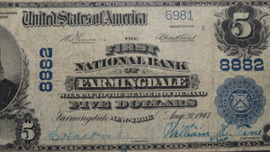 $5 1902 Farmingdale New York NY National Currency Bank Note Bill #8882 F15 PMG