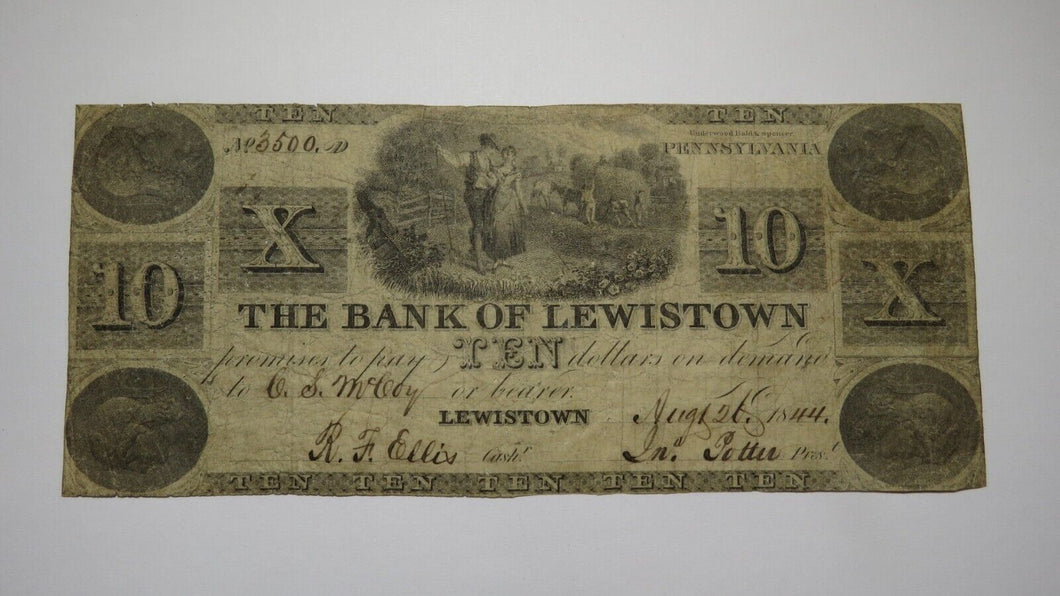 $10 1844 Lewistown Pennsylvania PA Obsolete Currency Bank Note Bill Bank of LT