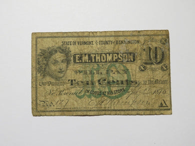 $.10 1876 North Pownal Vermont VT Obsolete Currency Bank Note Bill E.M. Thompson