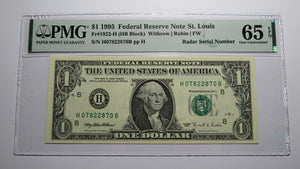 $1 1995 Radar Serial Number Federal Reserve Currency Bank Note Bill PMG UNC65EPQ