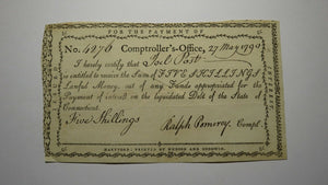 1790 5 Shillings Connecticut Comptroller's Office Colonial Currency Note Pomeroy