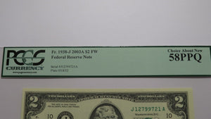 $2 2003 Radar Serial Number Federal Reserve Currency Bank Note Bill PCGS NEW58