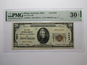 $20 1929 Mingo Junction Ohio OH National Currency Bank Note Bill Ch. #5694 VF30