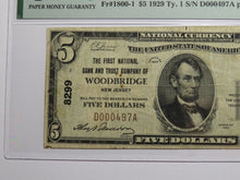 Load image into Gallery viewer, $5 1929 Woodbridge New Jersey NJ National Currency Bank Note Bill Ch #8299 VF25