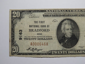 $20 1929 Bradford Ohio OH National Currency Bank Note Bill Charter #9163 VF