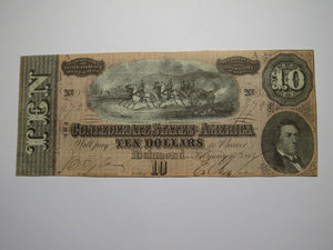 $10 1864 Richmond Virginia VA Confederate Currency Bank Note Bill RARE T68 VF+